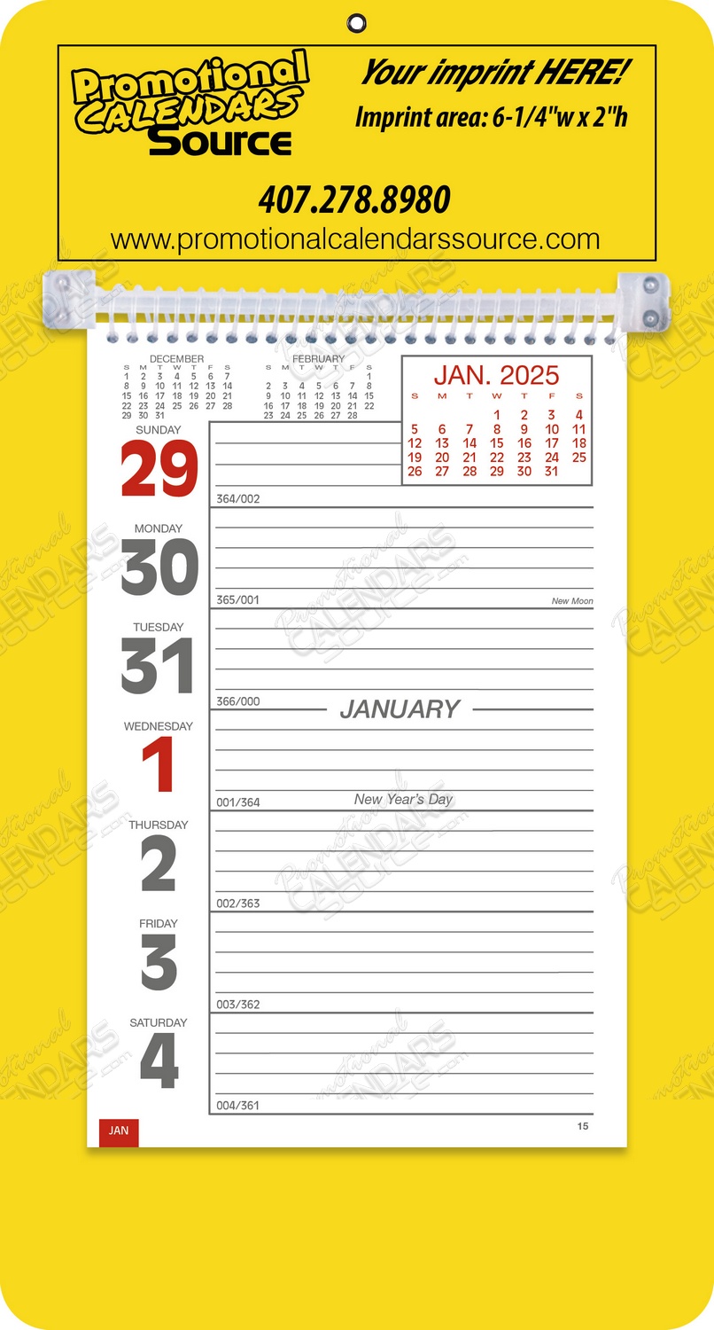 Promotional Big Numbers Weekly Memo Calendar  - Yellow