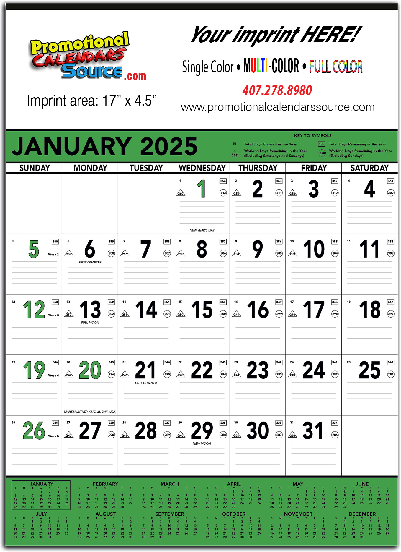 Contractor Commercial Calendar Green & Black, 18x25