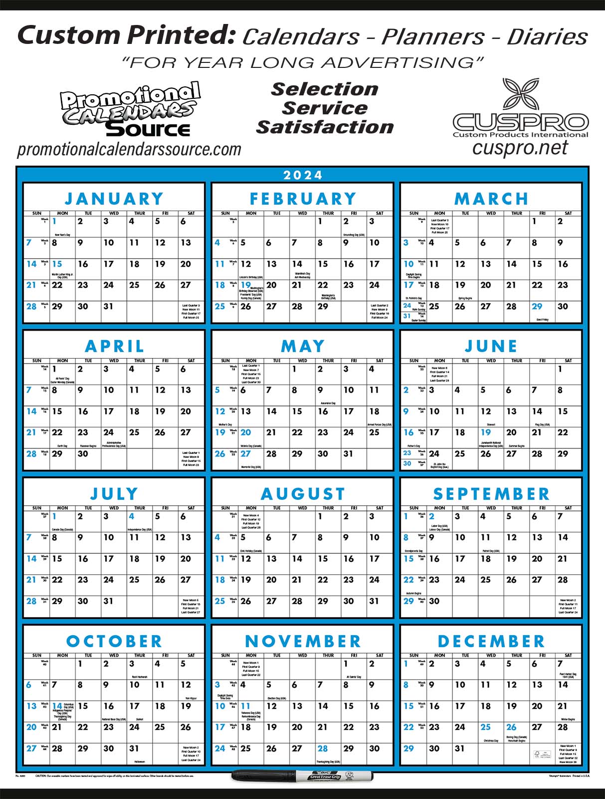 Span-A-Year Laminated Promotional Calendar Size 22x29 | 2024