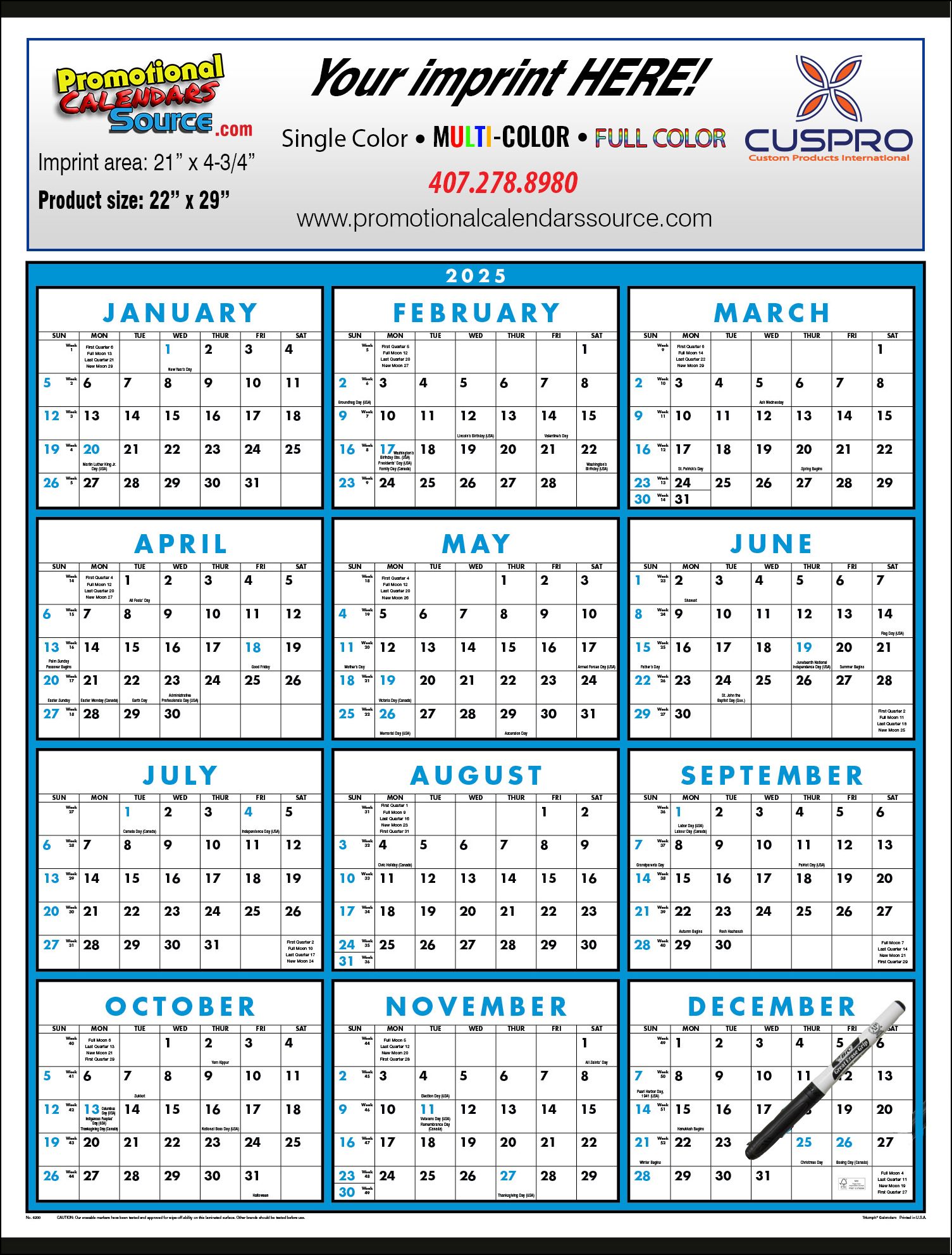 12 Month View Laminated Calendar Size 22"x29" 2024