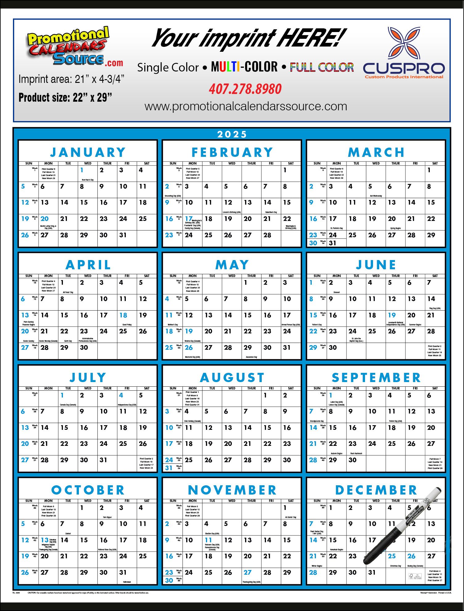 Span-A-Year Laminated Promotional Calendar Size 22x29 | 2024