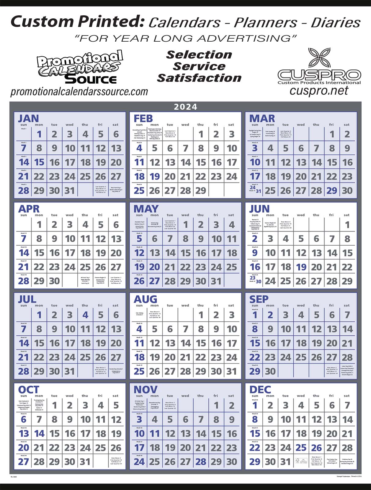 Year-At-A-Glance Wall Calendar Size 22x29 with Blue & Gray Grids