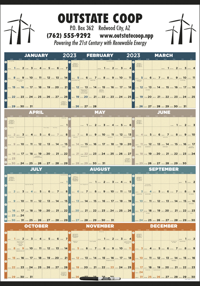 Year In View UV-Laminated Calendar size 27x38, Julian Dates, Week Numbers, Marker included, Full-Color imprint option