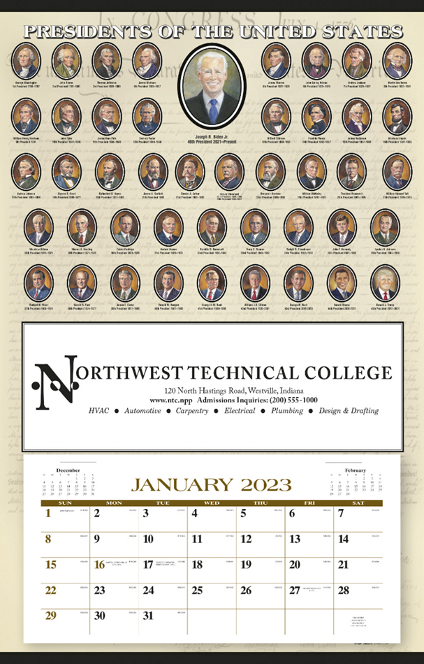 Presidents Hanger 12-Month Promotional Calendar - Past Presidents | 18x28
