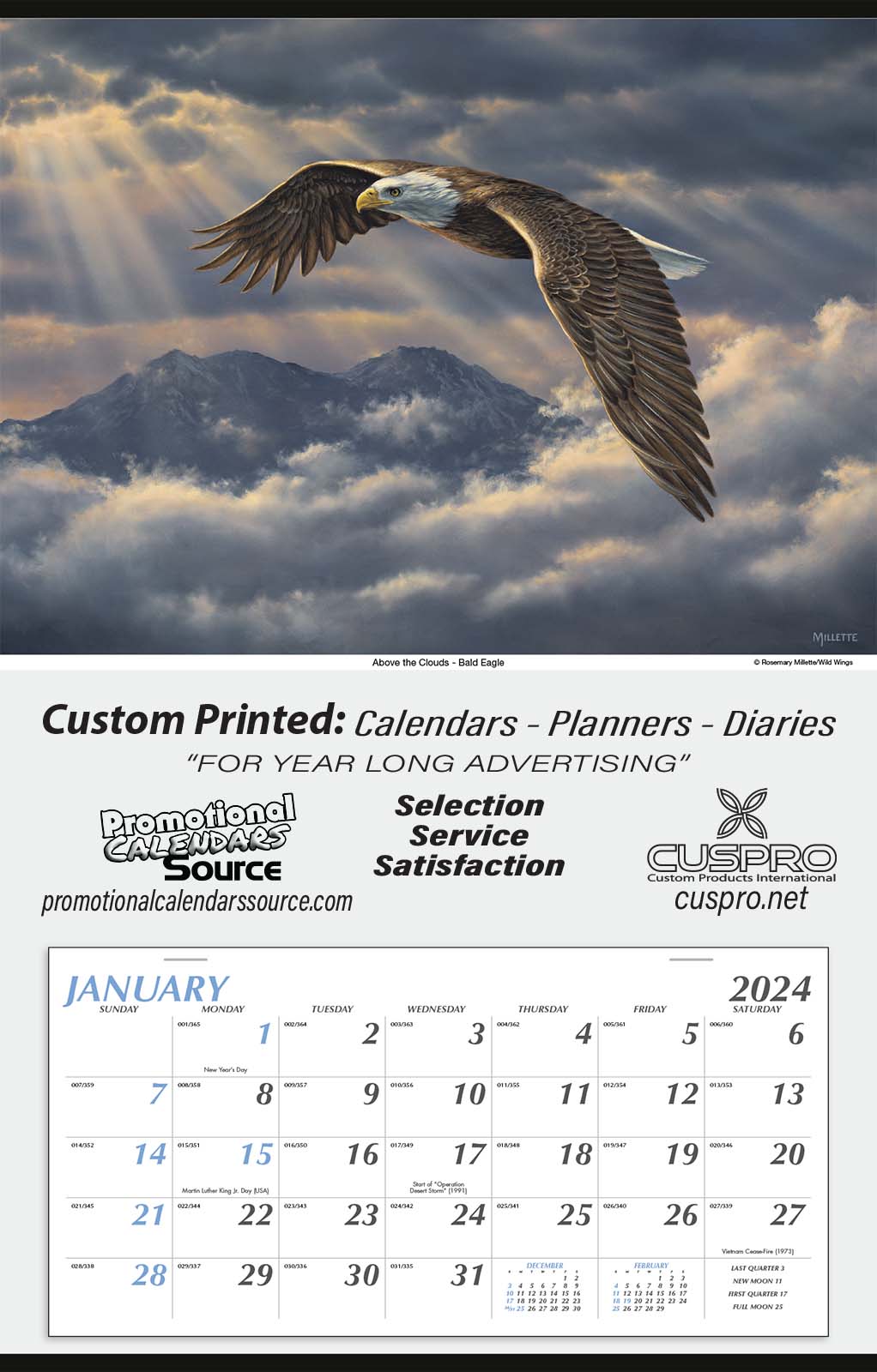 Large Single Image Calendar with Bold Eagle, Size 18x28 | 2024