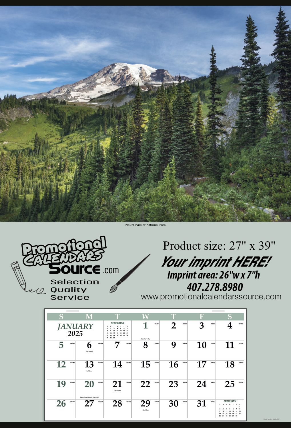 2024 Jumbo Promotional Calendar, Mount Hood 27x39 Stapled Pad