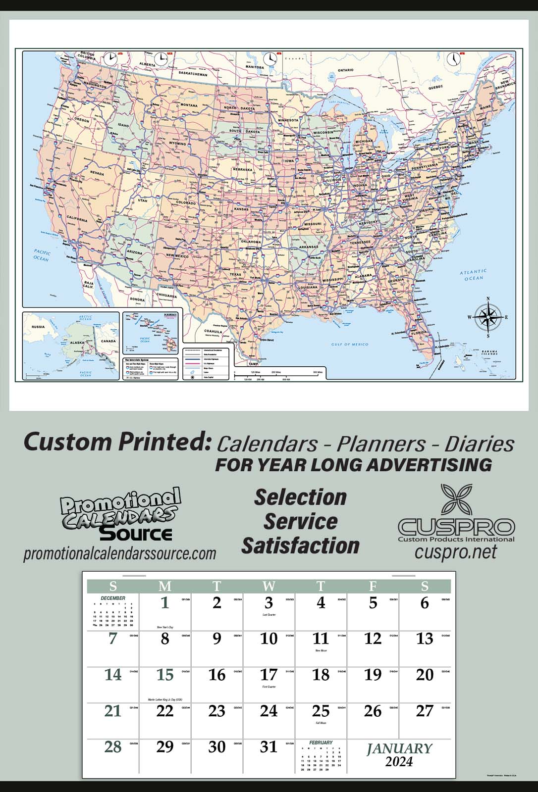 2024 Jumbo Hanger Promotional Calendar with USA Map 27x39