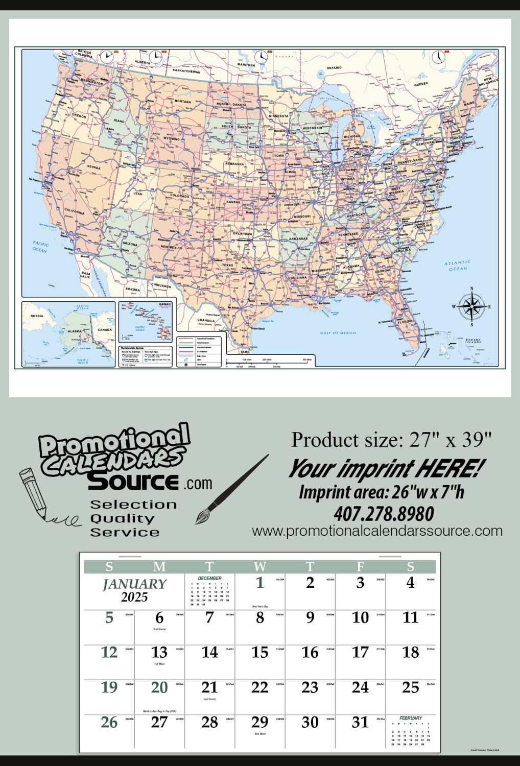 2024 Jumbo Hanger Promotional Calendar with USA Map 27x39