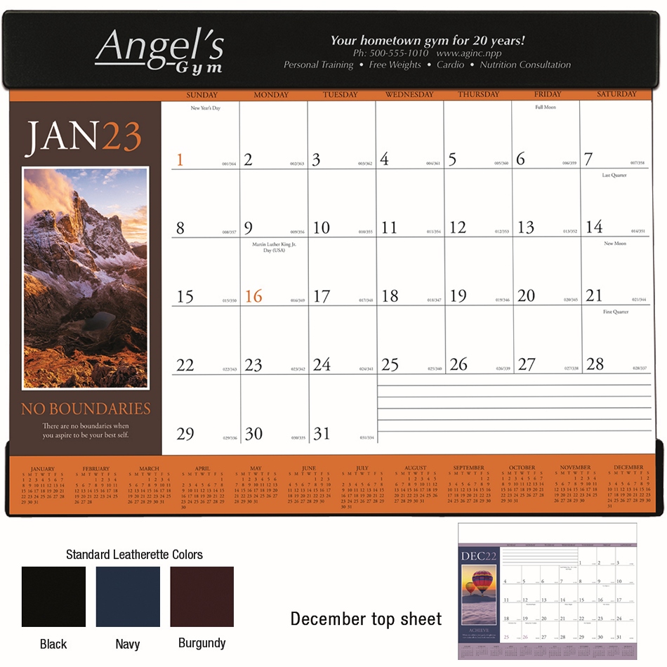 Motivations Promotional Desk Pad Calendar  w/ vinyl header, Size 23