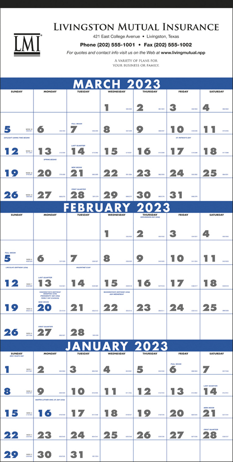 3-Month (4-Sheet) Calendar w Julian Dates 13x25