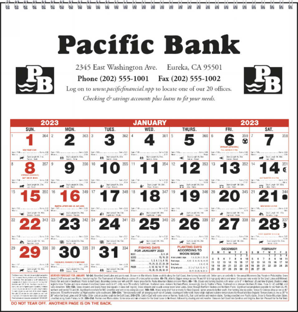Small Almanac Promotional Calendar Size 11x11