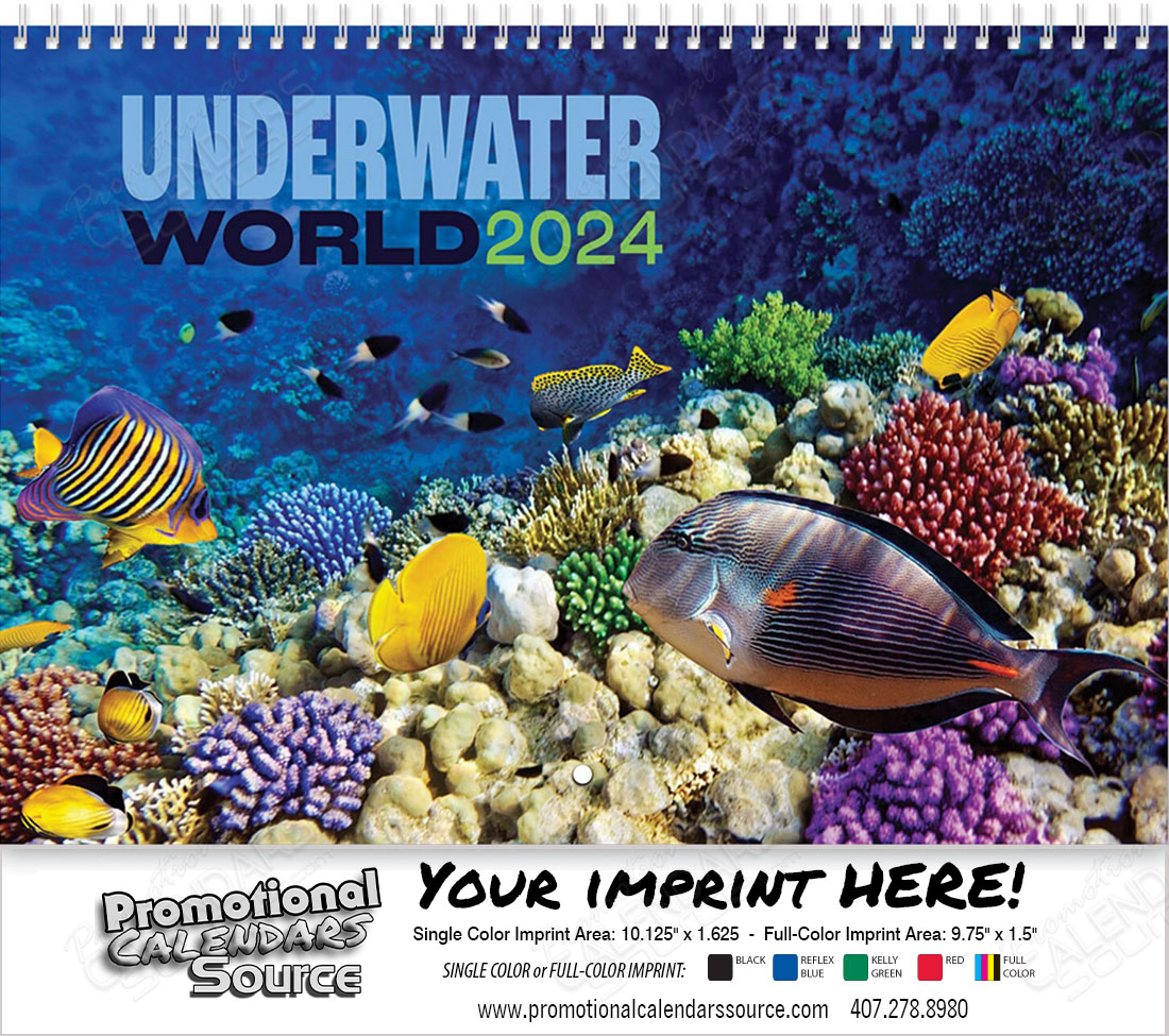 Underwater World Ocean Life Wall Calendar, Spiral, 2024