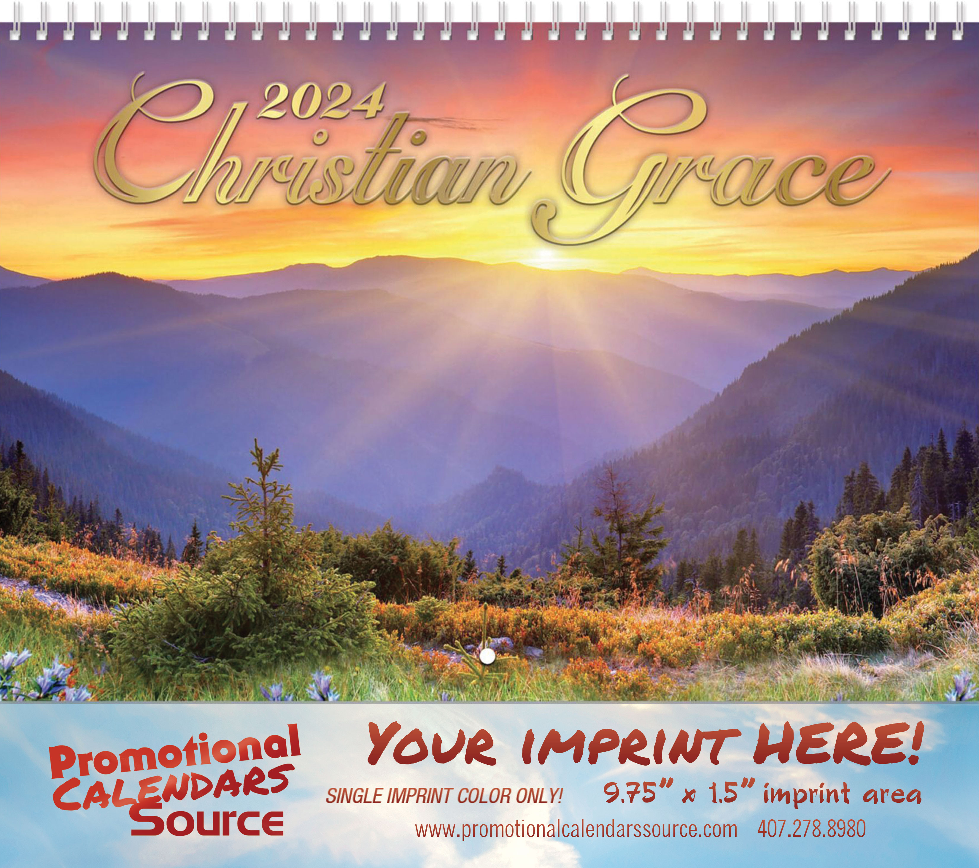 Christian Grace Spiral Wall Calendar With Metallic Foil Stamped Advertising Copy