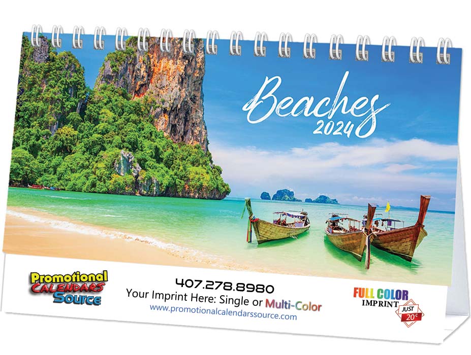 Scenic Beaches Tent Desk Calendar 6 Sheets Spiral Top