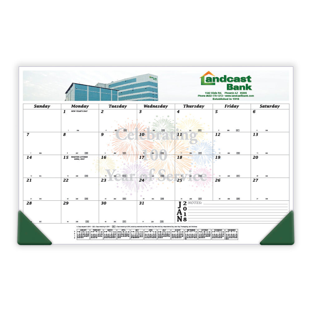 Desk Pad Calendar 4-Color Header Imprint, Size 17x11