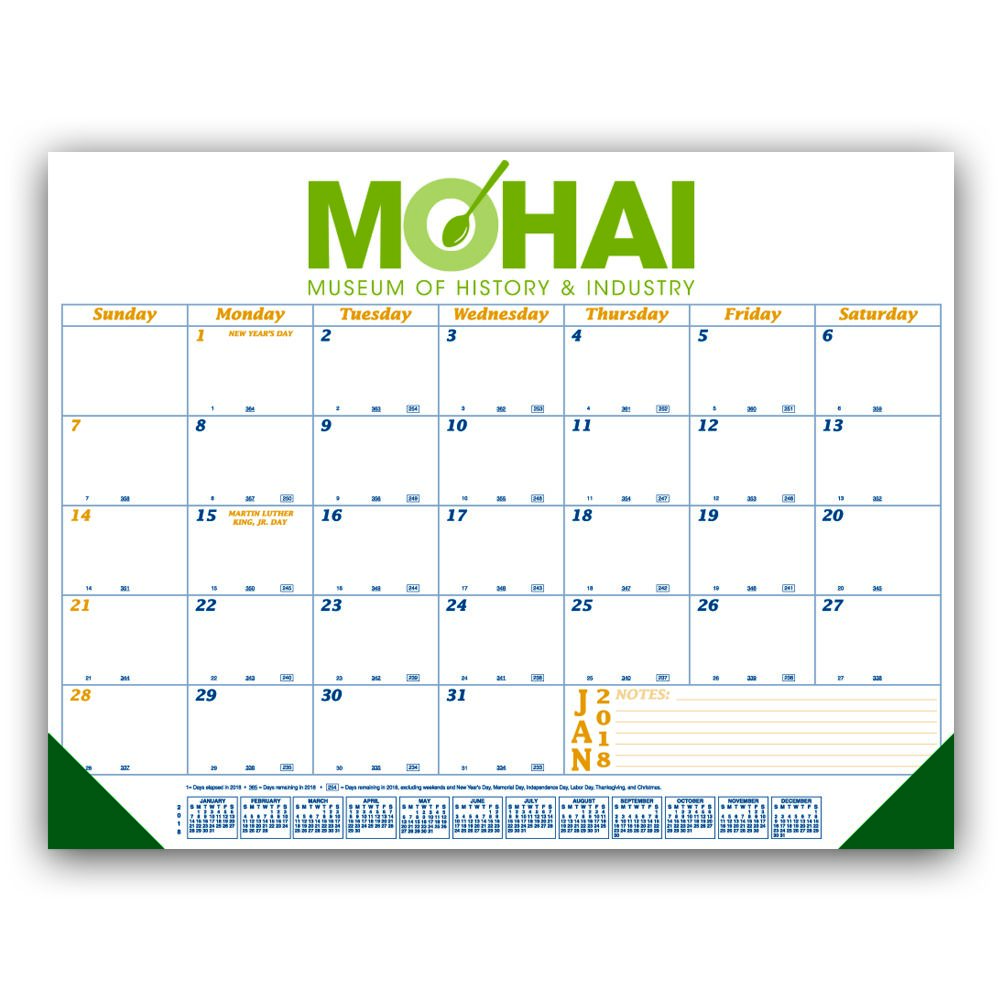 Personalized Desk Pad Calendar With Blue Gold Grid Size 22x17