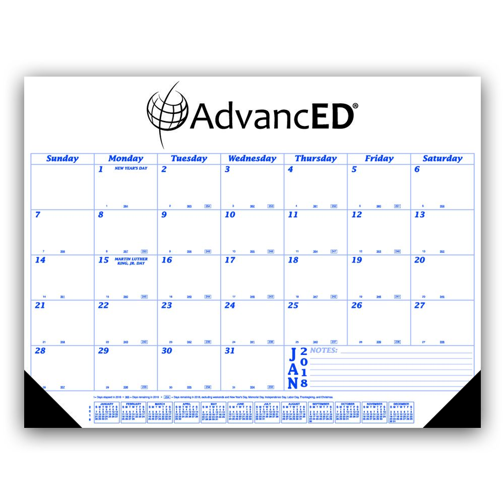 Custom Printed Desk Pad Calendar with Blue Grid - Customized, 22x17, Multi-Color Imprint