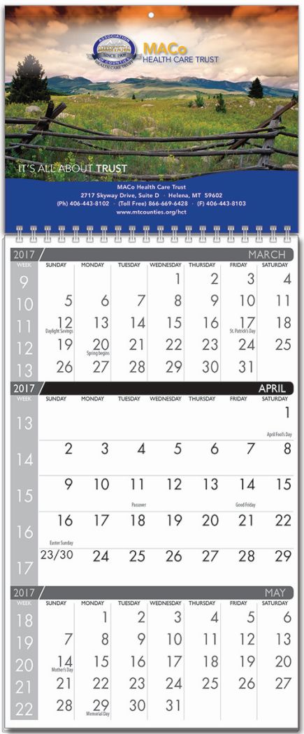 3 Month Wall Calendar (2Panel) 11x25.5 Full Color Imprint