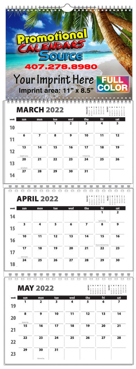 4 Panel 3-month custom wall calendar w Week Numbers