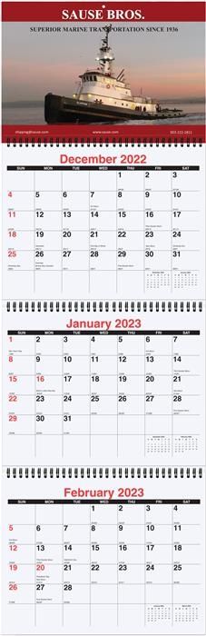 3 Month 4 Panels with Spiral Binding Calendar, Julian Dates, size 10.75x33.75