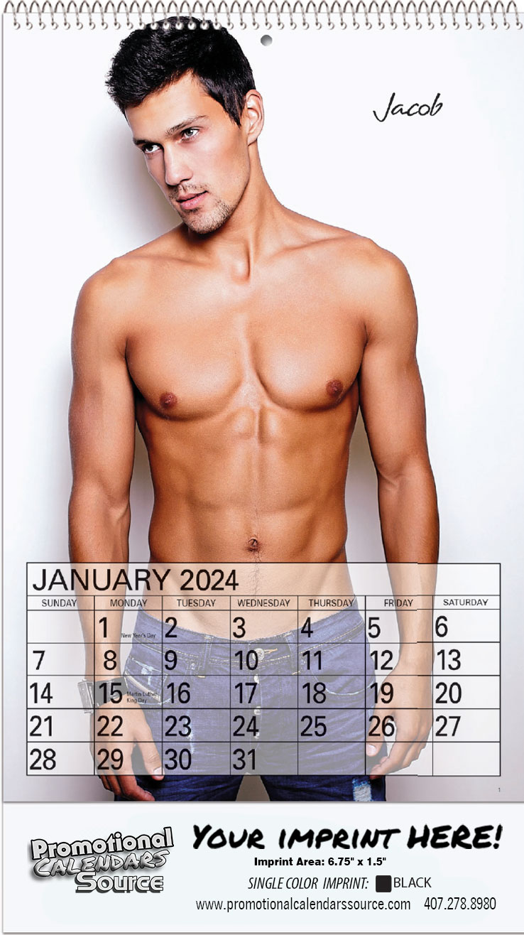 Male Models 2024 Calendar with Top Spiral ,Size 8x14