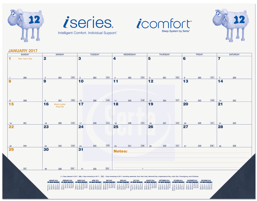 Desk Pad Calendar Blue & Gold Grid, Julian & Contractor Dates, Custom Print 2 Colors Max, Size 21.75