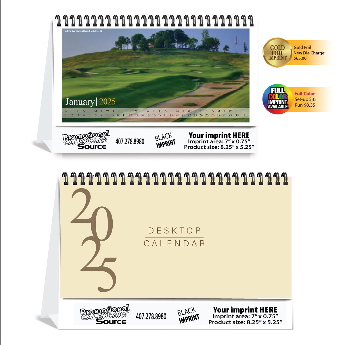 Golf Courses Desktop Calendar 8.25x5.25 White Tent