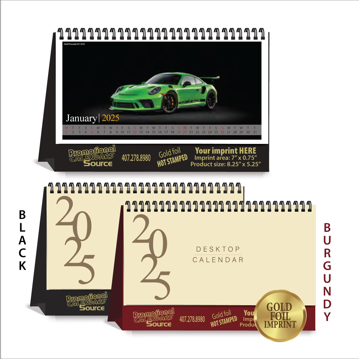 Fast Cars Desk Calendar With Foil Stamped Ad Copy