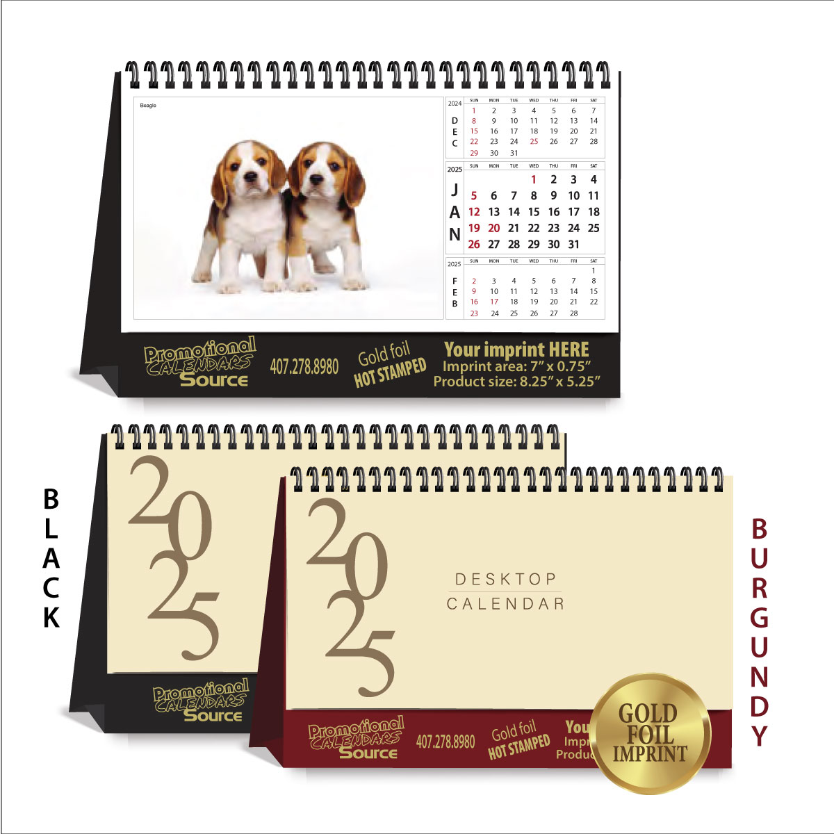 Cute Puppies Tent Desk Calendar - Foil Stamped Ad Copy