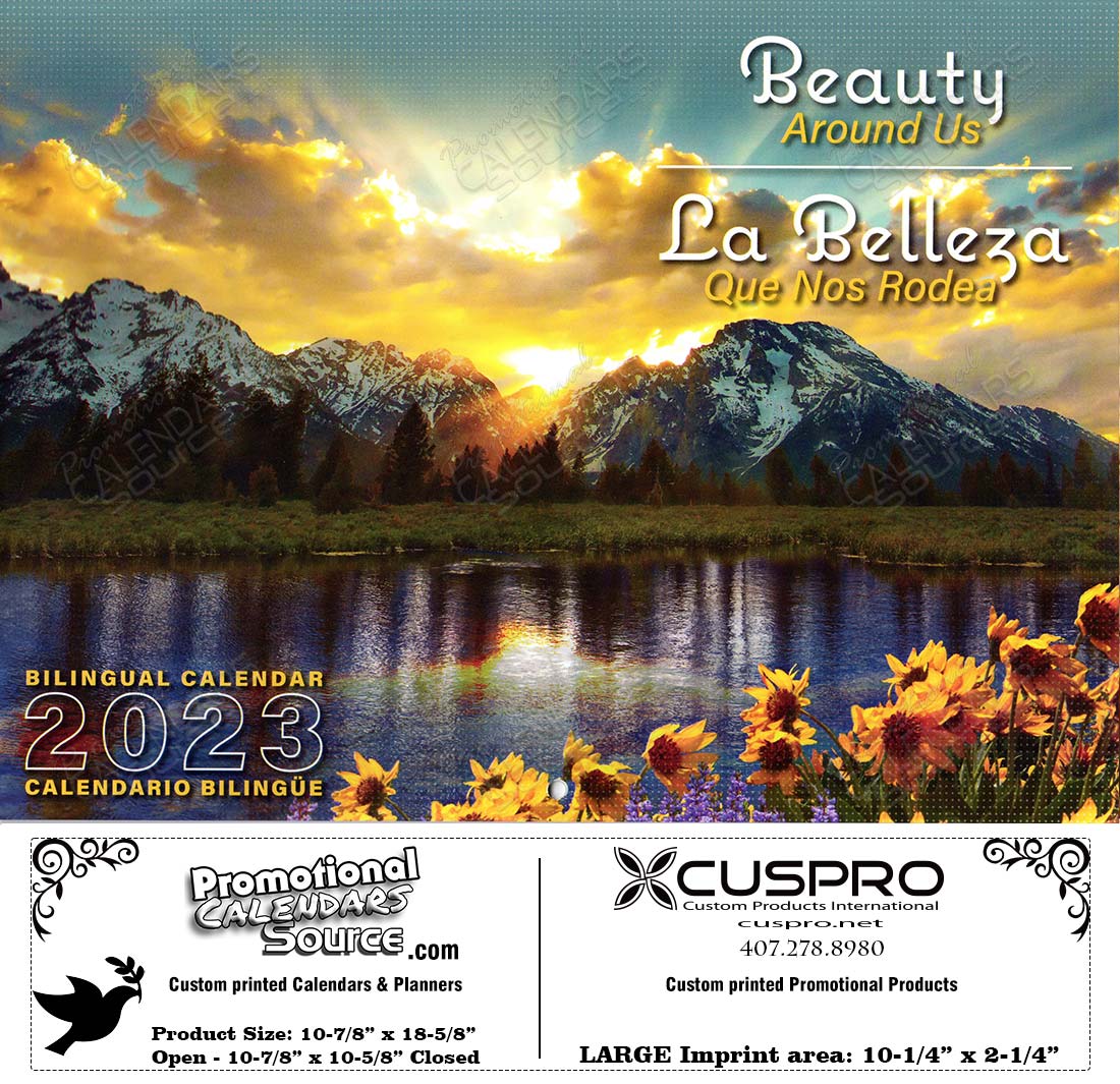 Beauty Around Us bilingual (Spanish-English) scenic Calendar with Funeral Preplanning insert option
