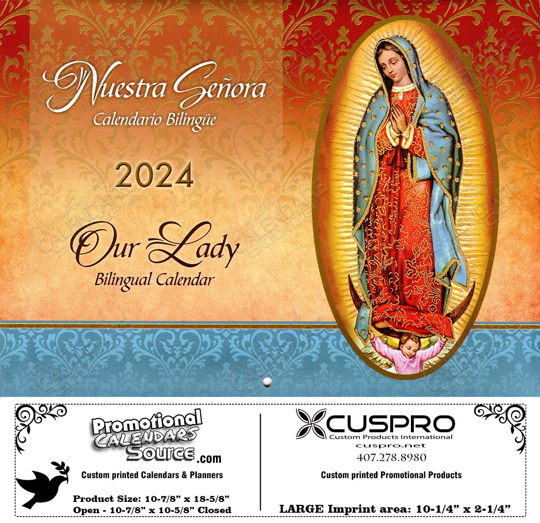 Our Lady Calendar (Bilingual Spanish-English) Catholic Calendar with Funeral Preplanning insert option