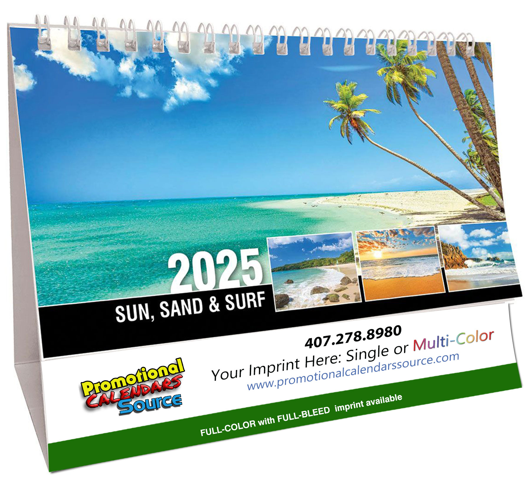 Beaches, Sun & Ocean Views Tent Desk Calendar - 3 Month View 