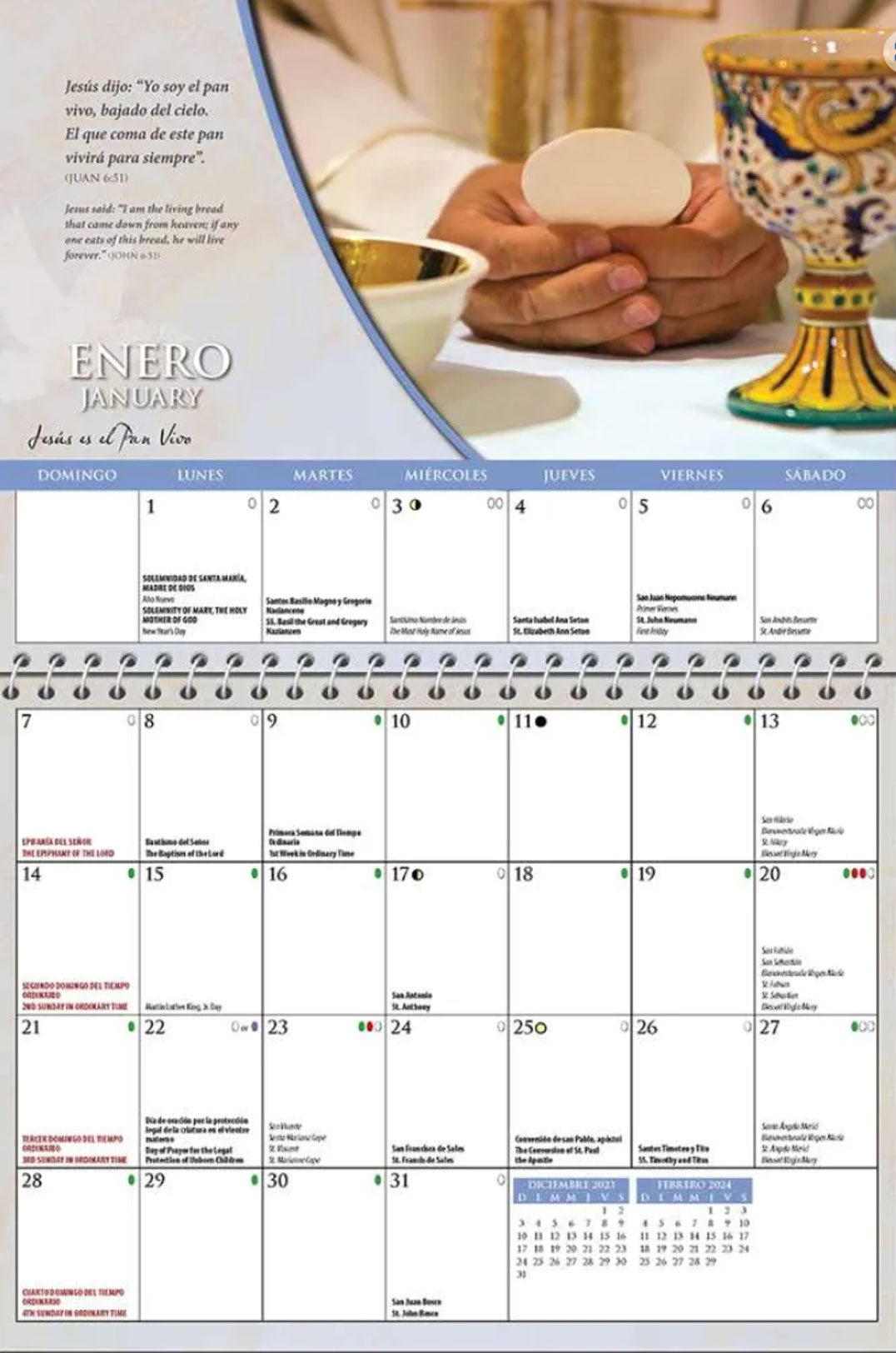 Bilingual Catholic Evangelization Calendar 2024EnglishSpanishSpiral