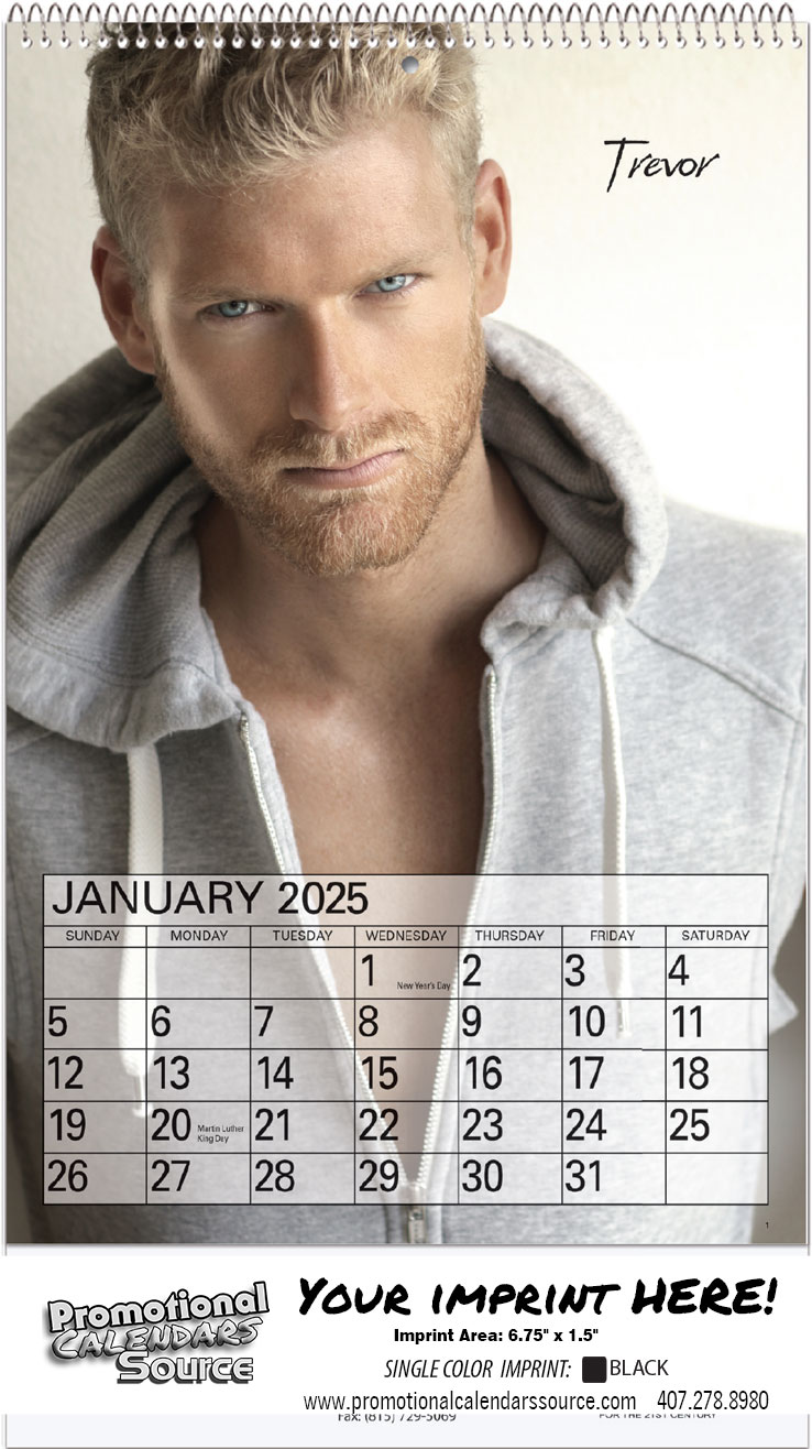 Male Models 2024 Calendar with Top Spiral ,Size 8x14