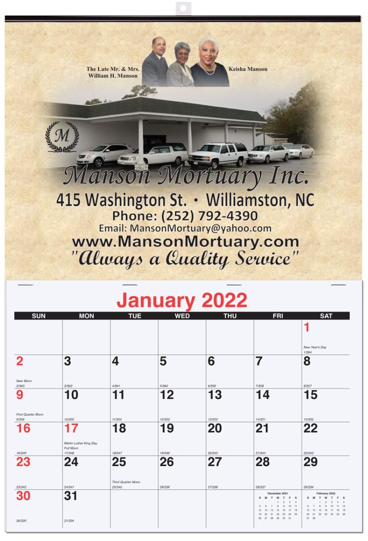 Single Photo Wall Calendar Custom Printed, size 12x17, Pad Stitched to