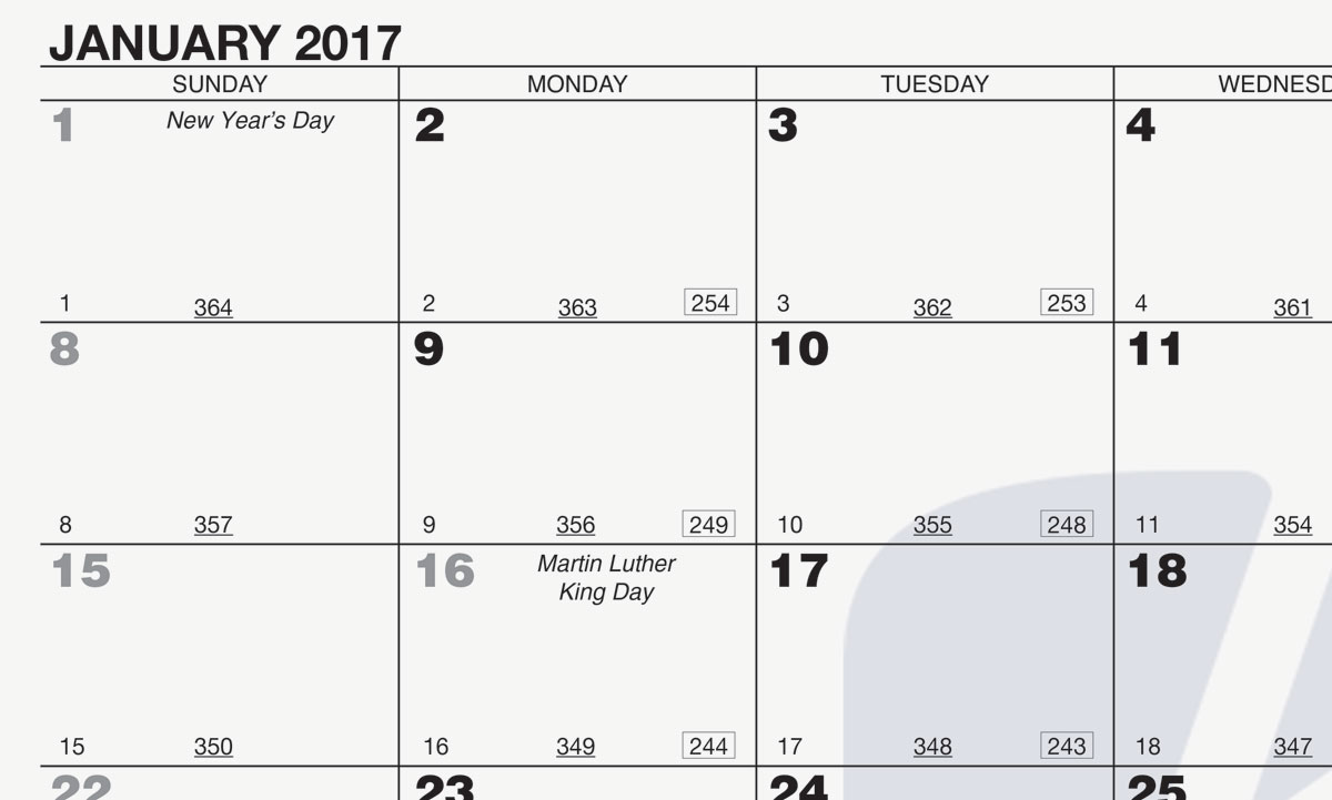 Desk Pad Calendar with Black Full Grid, Julian & Contractor Dates