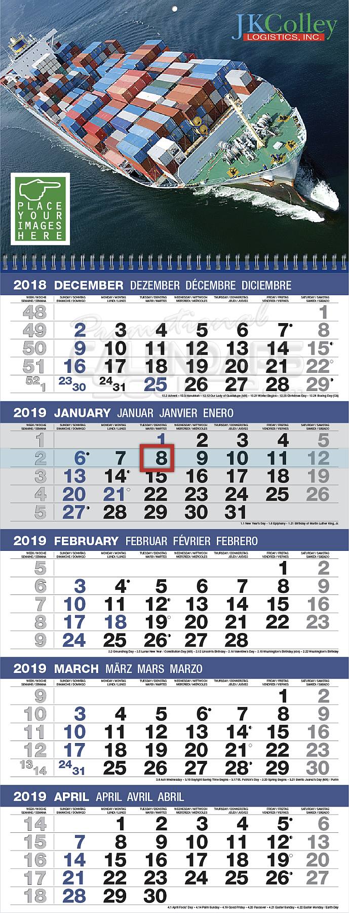 5Month View Logistics Calendar Spiral Tear Off Pad 12x32