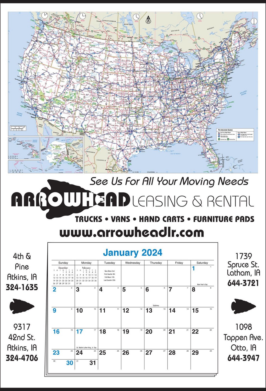 Mid Size U.S. Map full Apron Calendar w 12 Month Pad 17x25