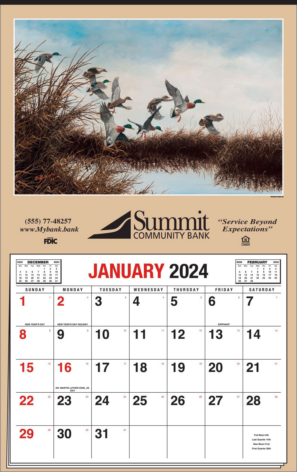Full Apron Large Calendar with Larry Anderson Wildlife 