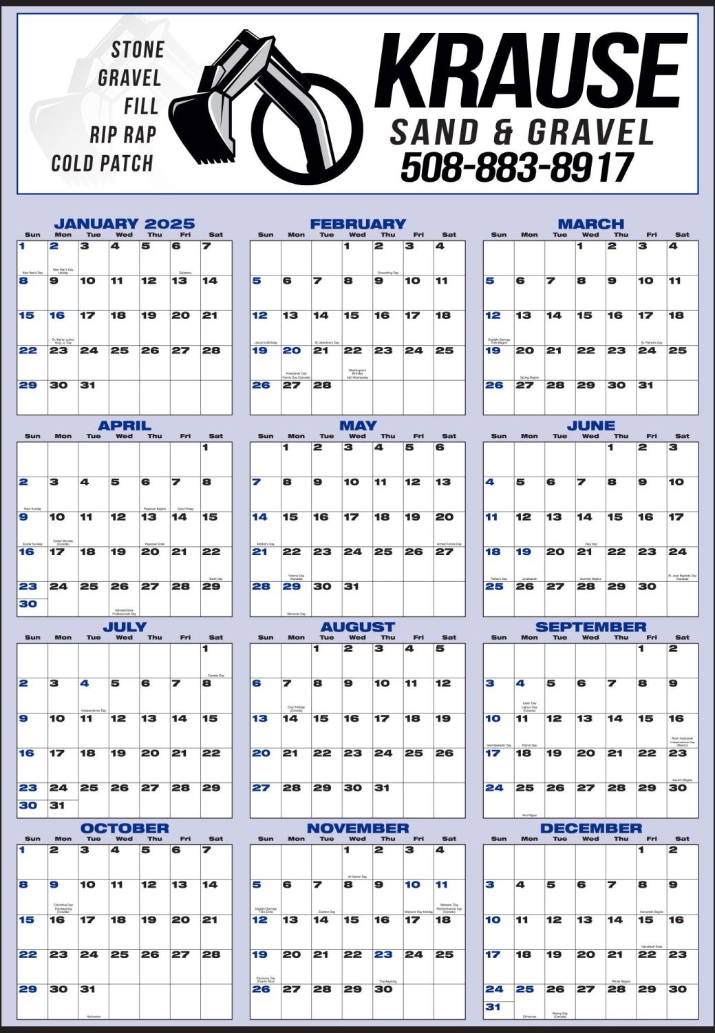 Large Year-In-View Planner Calendar 27x39 Blue & Black