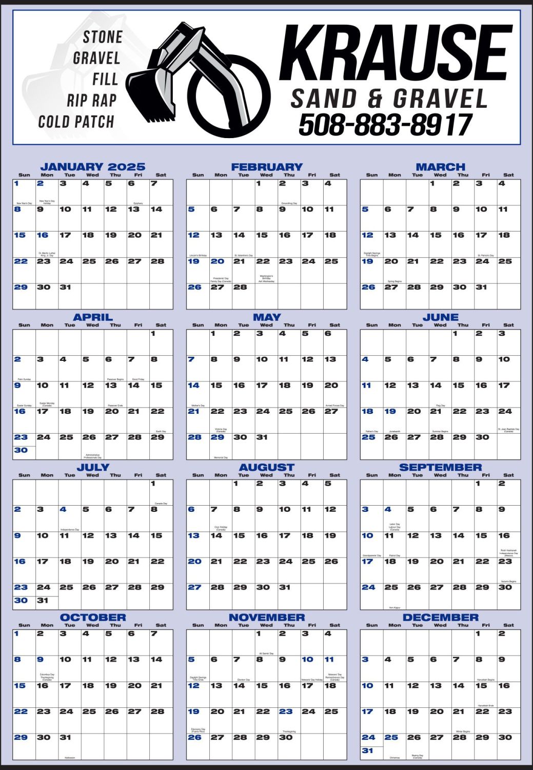 Large Year-In-View Planner Calendar 27x39 Blue & Black