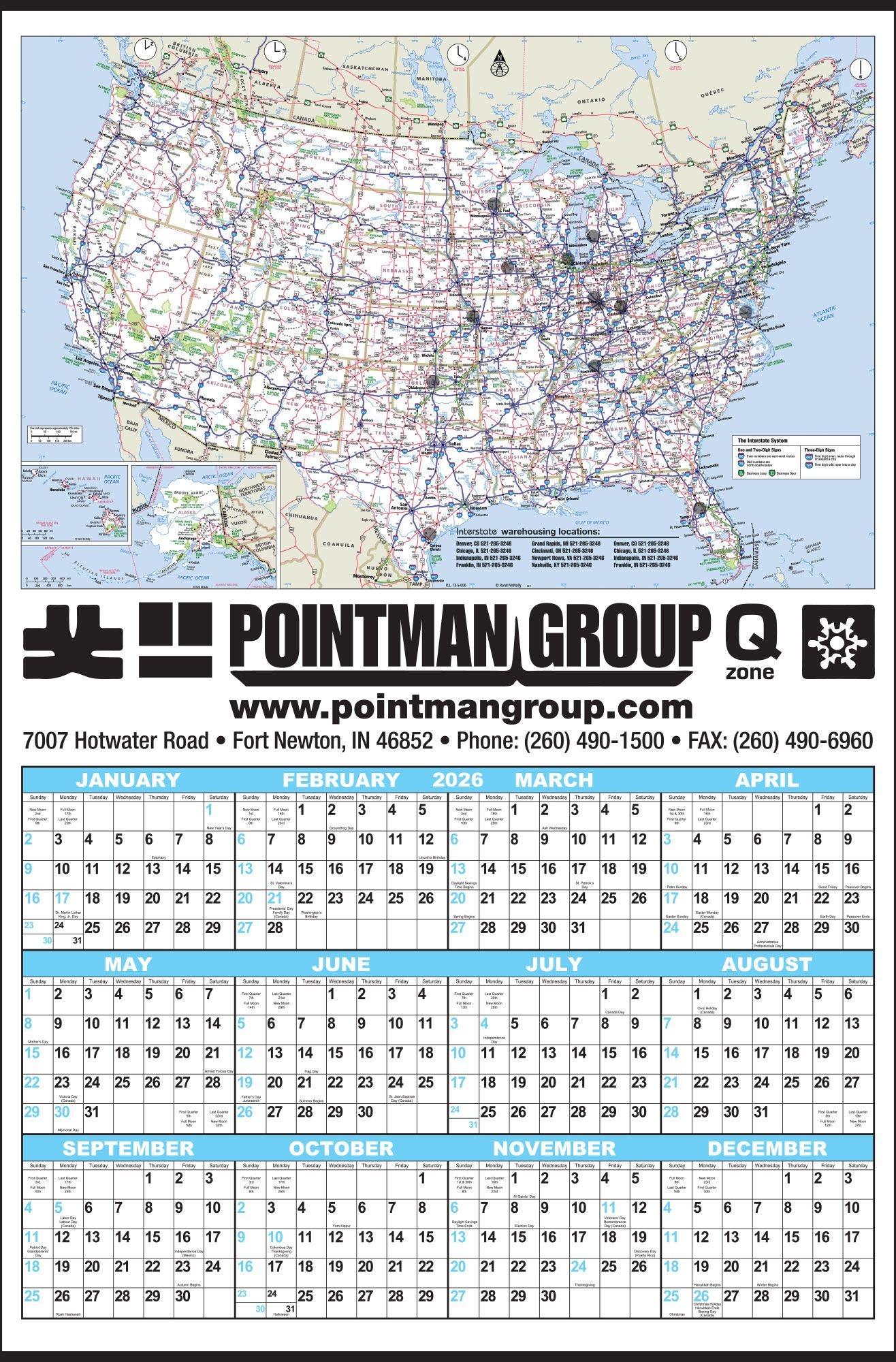 Large Span-A-Year View Calendar with Rand McNally U.S.A. Map, Size 25x38