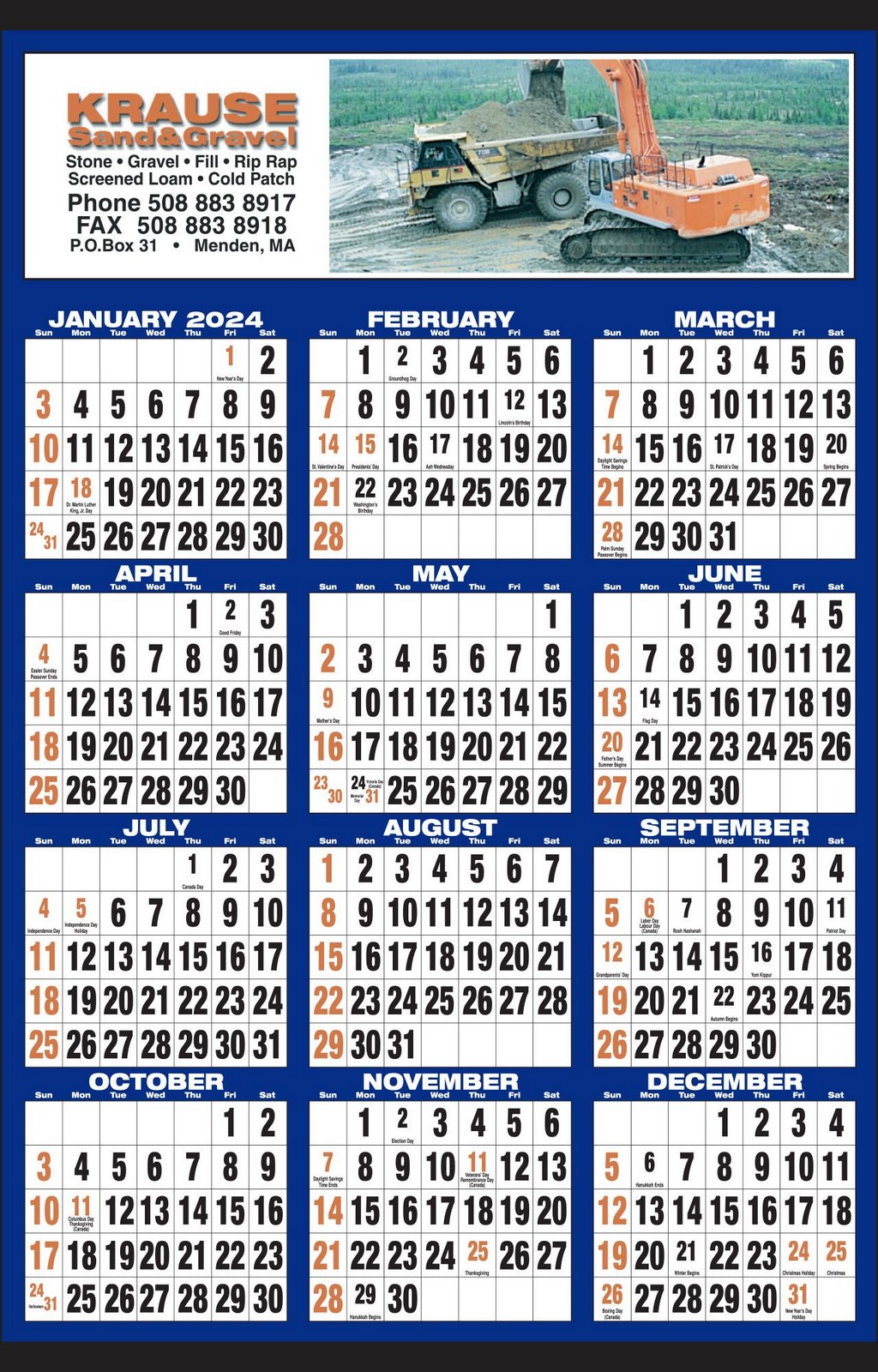 Small size Custom Year-In-View Wall Calendar Full Color Imprint, 10-7/8x17