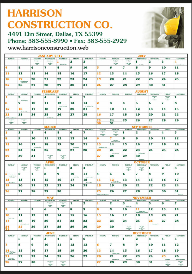 12 Month-In-View Calendar Custom Printed with Full-Color Ad, Size  22x34