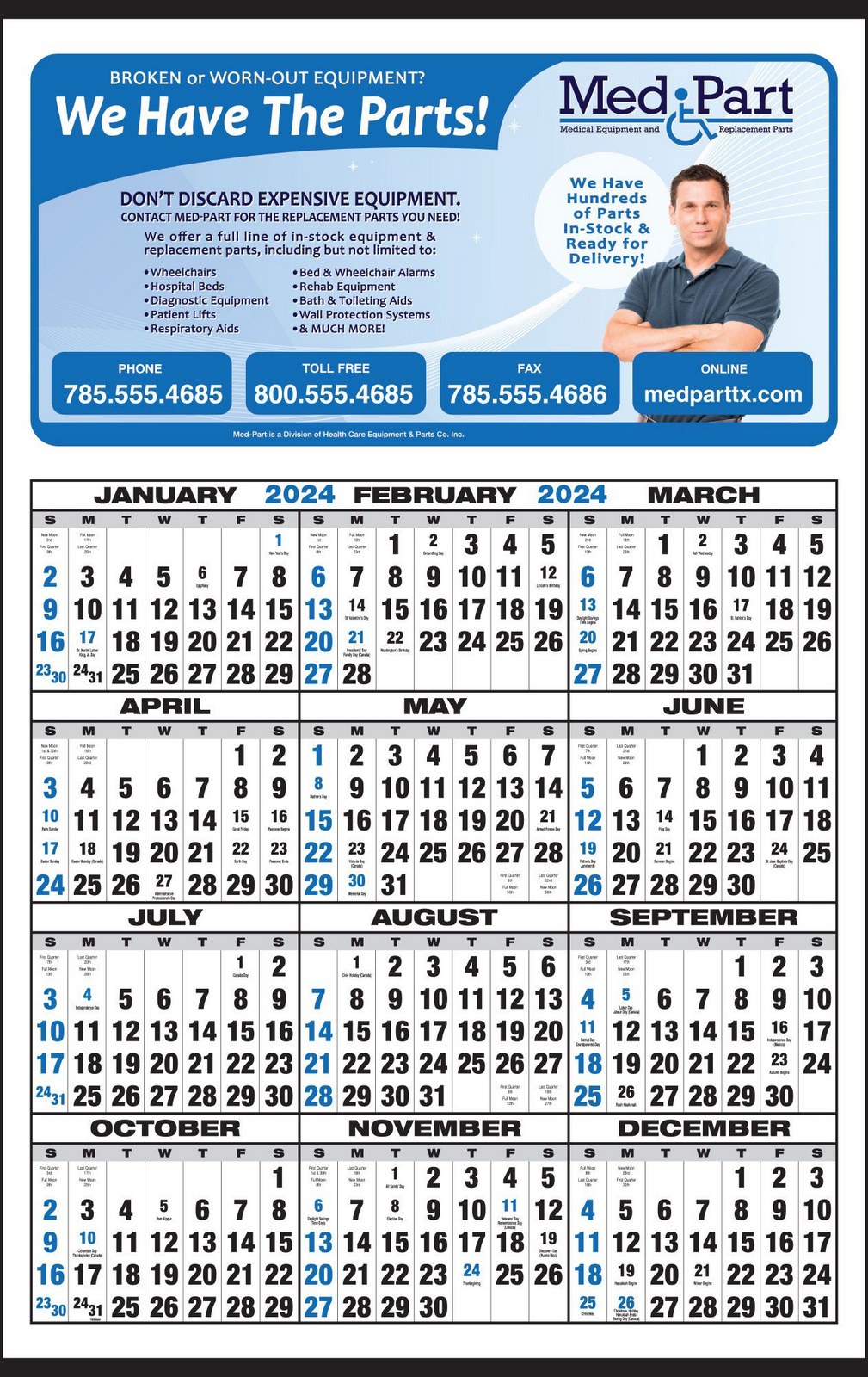 Custom Year View Calendar 14.5x23 Full Color Imprint