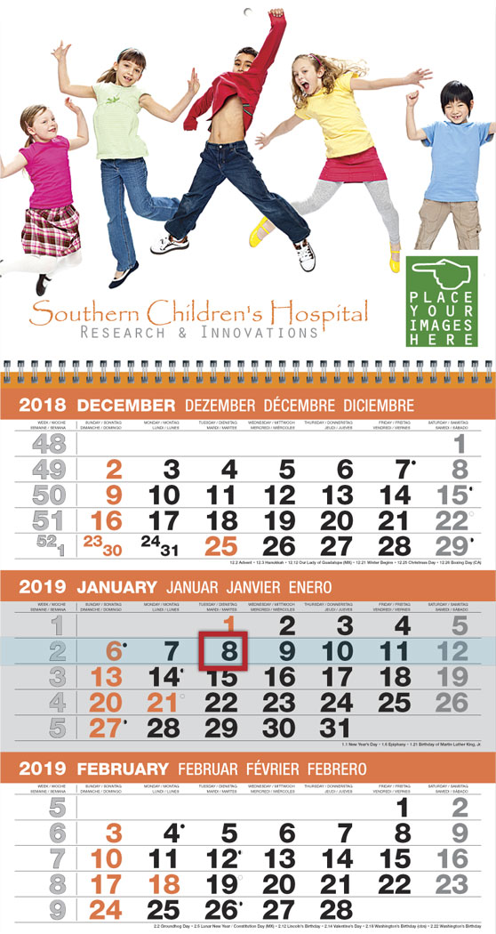 3 month view custom calendar week numbers tear off pad size 12x23