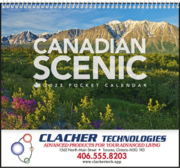 Customized Pocket Wall Calendar, Canadian Scenic images, Size 8x13 