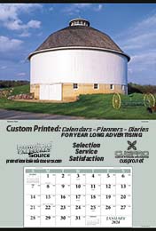 Jumbo Size Calendar with Summer Barn Scene, Tinned Top 27x39