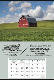 Large Size Calendar with Summer Barn Scene, Tinned Top 27x39