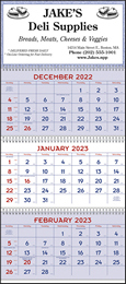 Red & Blue 3 Month Calendar w Julian Dates, 13x29